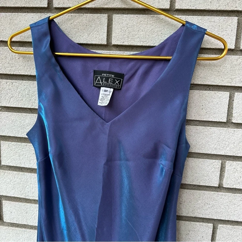 Alex Evenings Petite 8P Blue Maxi Dress Sheer Jacket Formal Rhinestone Set - Picture 9 of 9